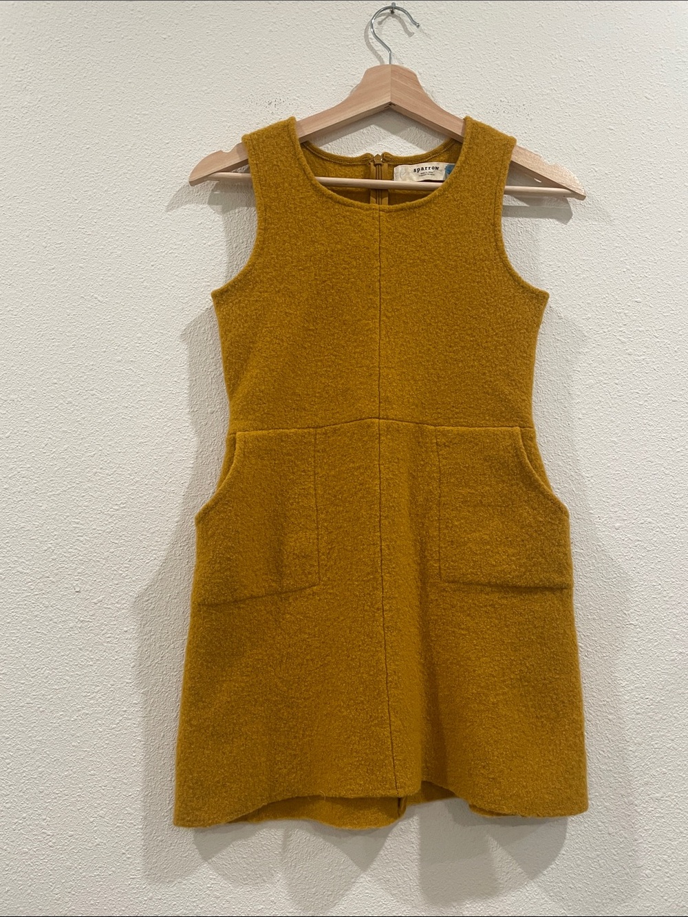Anthropologie Sparrow 100% Wool Mustard Pocket Mini Dress Fall Autumn Small